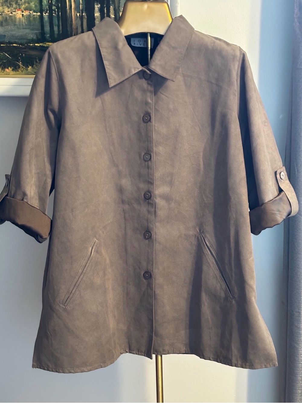 Joan Rivers Faux Suede Jacket Medium Brown, Women's Boyfriend Shirt Jacket